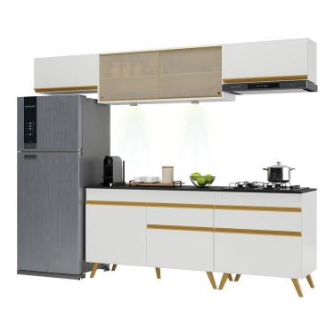 Imagem de Armário De Cozinha Completa 260cm Com Leds Veneza Up Multimóveis V2033 Branco/dourado Branco/dourado