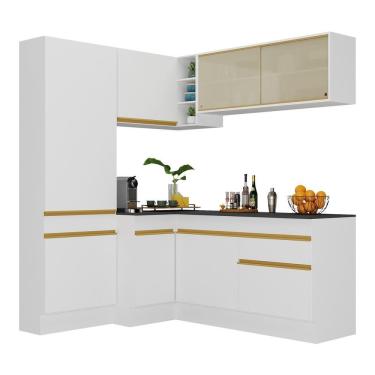 Imagem de Armário De Cozinha Completa De Canto Com Rodapé Veneza Multimóveis V2089 Branco/dourado Branco/dourado