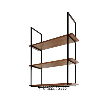 Imagem de Prateleira Estilo Industrial Suspensa Teto Cozinha Nicho Denver 80cm - Preto/freijó - Cor: Preto