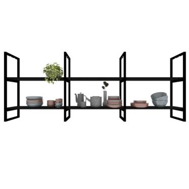 Imagem de Prateleira Industrial Cozinha Preto Estante Mdf Nichos Cozinha Prateleira Suspensa Teto