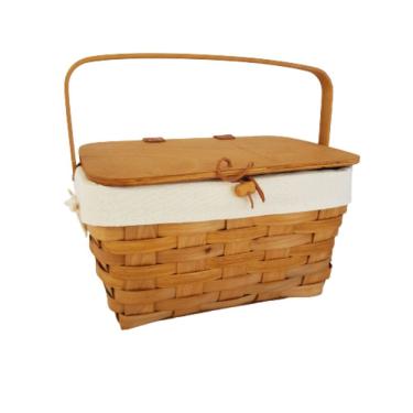 Imagem de Cesto Em Lâmina De Madeira Com Alças E Tampa 30cm