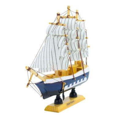 Imagem de Miniatura Barco Navio De Madeira Veleiro Decorativo ? 22cm