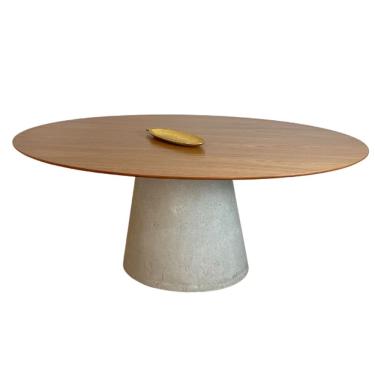 Imagem de Mesa De Jantar Cone Oval 160x90 Cm Tampo Freijó Base Concreto Cor Cinza Claro