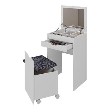 Imagem de Penteadeira 54cm Com Espelho 1 Gaveta 1 Porta Basculante E Puff Multimóveis CR35251 Branco/preto