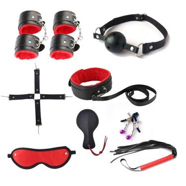 Imagem de Kit Sadomadoquismo Bdsm 10 Peças Fetiche Algema Chicote Palmatoria Dominatrix Erotico Bondage