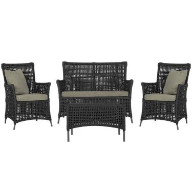 Imagem de Jogo Sofá E 2 Poltronas E Mesa Igapó Preta E8 Trama Original Preto