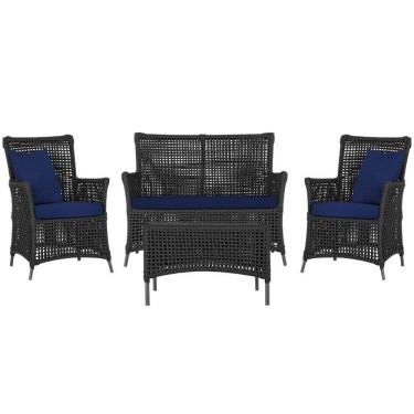 Imagem de Jogo Sofá 2 Poltronas E Mesa Igapó Preta E10 Trama Original Preto