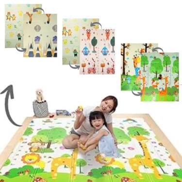 Imagem de Tapete Atividades Bebê Infantil Dobrável (Dupla Face) Tatame Educativo Emborrachado Antiderrapante Tapete Infantil de Proteção. Util em Quarto, Sala, Escola, Berçarios, Parques, 8mm 1,80x1,20 - (Estampa Aleatória)