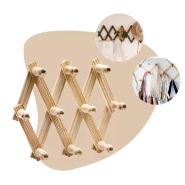 Imagem de Cabideiro Sanfonado de Madeira 10 Pinos Retratil e Ajustavel Multifuncional Parede Porta