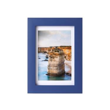 Imagem de wyooxoo Porta-retrato de 10 x 15 cm feito de madeira maciça, para exibição de fotos de 9 x 12 cm com tapete ou 10 x 15 cm sem tapete, para exibição de mesa ou parede, azul escuro, 1 pacote