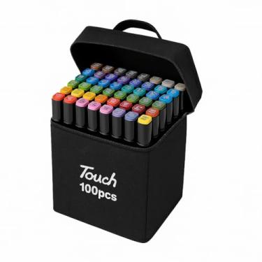 Imagem de Conjunto Canetas e Canetinhas Marcador Permanente Ponta Dupla Cores Vibrantes Tinta Duradoura Precisao Para Desenho Pintura Artesanato Ilustracao Criativa - 100 cores