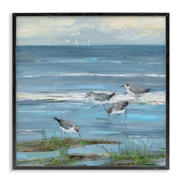 Imagem de Stupell Industries Stepping Sandpipers Grazing Black Framed Giclee Art Design por Sally Swatland, 17 x 17
