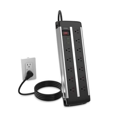 Imagem de UCOMEN Protetores De Surtos Amplo Espaçamento, 12 Tomadas Com Proteção, Cabo Extensão 2 Metros Para Serviço Pesado, 15 A/1875 W Salas Reunião, Dormitórios Universitários, Certificação Ul