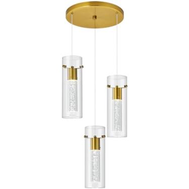 Imagem de BBLLWJ Luminária Pendente De Teto Para Ilha Cozinha, Led Dourado Integrado Com Luzes Modernas Vidro Bolha Cristal (3 Luzes)
