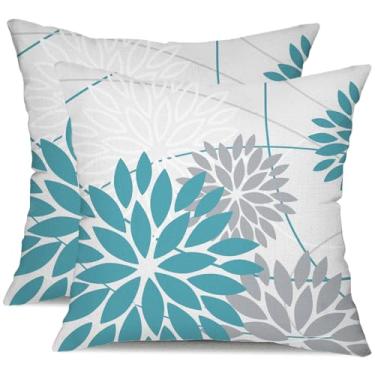Imagem de DFXSZ Capas De Almofadas Florais Azuis E Cinzas 16X16, Conjunto 2 Decorativas Impermeáveis Para Áreas Externas, Capa Almofada Poliéster Decoração Verão Sofá, Pátio, Móveis, Jardim, Varanda 16