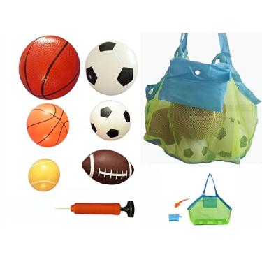 Imagem de CZLCD Conjunto De 6 Bolas Esportivas Macias Para Crianças, Vários Tamanhos Futebol, Basquete, Futebol Americano, Tênis E Vôlei, Com Bolsa Grande Grátis Bomba Manual
