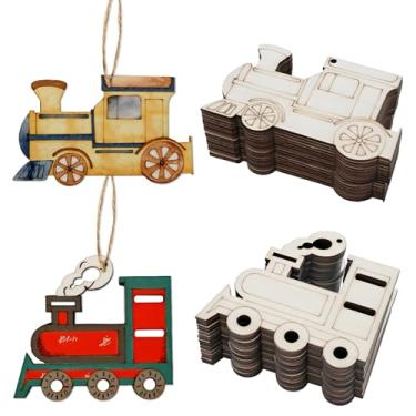 Imagem de Esrinse Pacote Com 40 Recortes De Trem Madeira Inacabado 4" Para Artesanato, Fatias Formato Pintável, Enfeites Pré-Perfurados Decoração Aniversário Infantil, Pendurar Em Festas Fim Ano