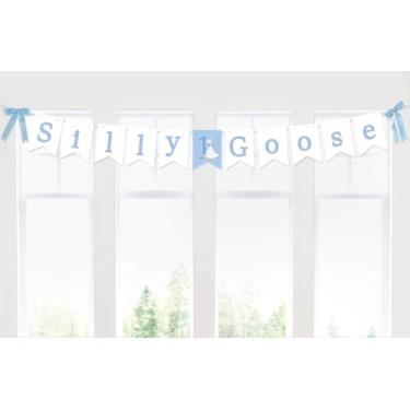 Imagem de Decorações de primeiro aniversário para menino pré-amarrado com laços de fita azul claro um tolo engraçado ganso banner decoração de aniversário 1º chá de bebê suprimentos de festa lembrancinhas