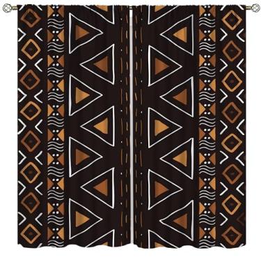 Imagem de Cortinas blackout tribais africanas, tecido de lama africana com elementos africanos, decoração de casa, para quarto, sala de estar, 150 x 182 cm