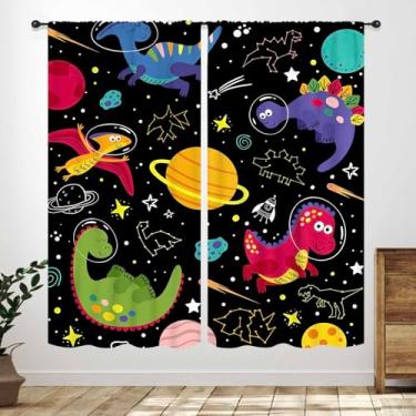 Imagem de Cortinas de dinossauro, desenho animado, animal, dinossauro, espaço sideral, planeta, astronauta, bebês, crianças, meninos, berçário, janela, cortinas para quarto e sala de estar, 2 peças, 106 x 113