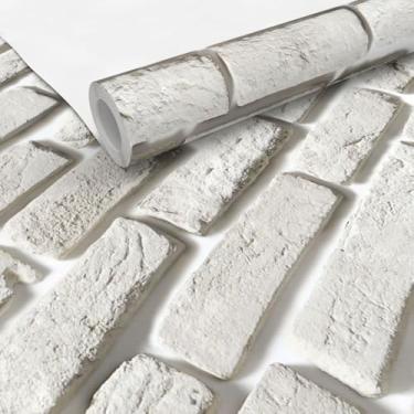 Imagem de Papel Adesivo Parede Contact Tijolinho Branco 3D 10 metros = 2 Rolos de 5m X 45cm Sala/Quarto