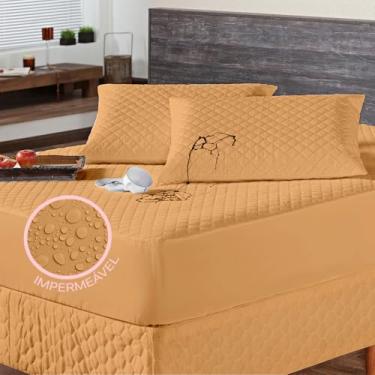 Imagem de Kit Capa Impermeável Protetora para Colchão + Protetore de Travesseiro Impermeável - 4 Camadas de Proteção - Respirável e Não faz barulho (Bege, Casal)