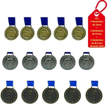 Imagem de Kit C/5 Medalhas Ouro+5 Medalhas Prata+5 Medalhas Bronze M30 - Crespar