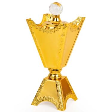 Imagem de Xisakaca Suporte de queimador de incenso dourado, suporte de resina de incensário de carvão Bakhoor, ideal para aromaterapia e spa, decoração de igreja cristã em casa, 24 cm