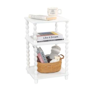Imagem de Fultyle Mesa de extremidade, mesa lateral pequena com prateleira aberta de 3 níveis, mesa de cabeceira moderna para sala de estar, quarto, escritório e espaços pequenos (branca)