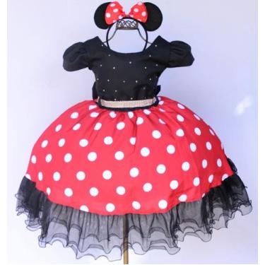 Imagem de Vestido Infantil Minnie Vermelho Poa Luxo E Tiara - festa luxo, 1, Ver