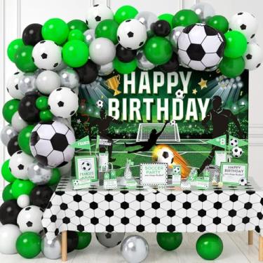 Imagem de Winrayk 123 Peças Decorações De Festa De Aniversário De Futebol Suprimentos Balões De Futebol Guirlanda Arco Com Pano De Fundo Toalha De Mesa Campeão Troféu Balão De Folha De Futebol Adulto Adolescent