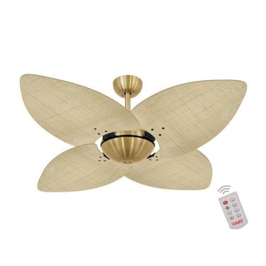Imagem de Ventilador De Teto Dormamu Dourado Office 4 Pás Palmae Natural 110V Com Controle