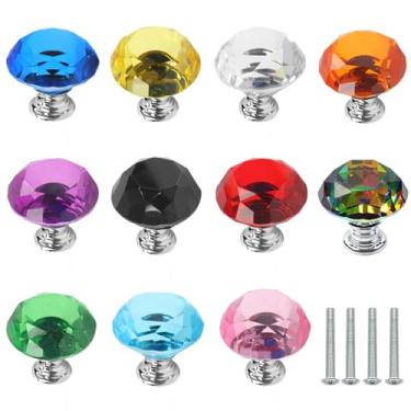 Imagem de Tkocisa Pacote com 11 puxadores de gaveta de cristal colorido, puxadores de cômoda de vidro de 30 mm para armário em forma de diamante para guarda-roupa, cozinha, banheiro, armário (11 cores)