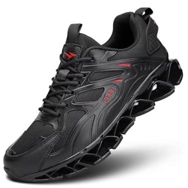 Imagem de Tênis de corrida masculino moderno com lâmina, casual, sem cadarço, tênis de caminhada, atlético, tênis Zapatillas para Hombre, 1 preto e vermelho, 44