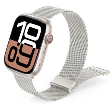 Imagem de HAOZHI Pulseira Magnético Compatível com Apple Watch 49mm 46mm 45mm 45mm 44mm 42mm 42mm 41mm 40mm 38mm,Bracelete Correia de Metal para iWatch Ultra,Ultra 2,SE,Series 10 9 8 7 6 5 4 3 2 1 (Luz das estrelas, 49mm/46mm/45mm/44mm/42mm(Série 3/2/1))
