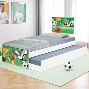 Imagem de Bicama Solteiro Tema Futebol Placar Adesivada Cama Auxiliar MDF/MDP - 