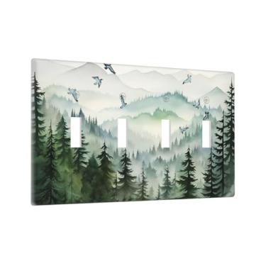 Imagem de Forest Woodland Jungle Mountain Bird 4 Gang Quadriciclo Interruptor de Luz Placa Decorativa Elétrica Placa Decorativa Sem Parafusos