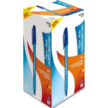 Imagem de Caneta Esferográfica Kilometrica 100 Fina Azul Caixa Com 50 - Paper Ma