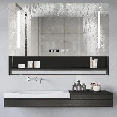 Imagem de Armário De Medicamentos Para Banheiro 36 X 28 Com Luzes, Armário De Banheiro Anti-neblina Com Barra De Toalha, Armário De Espelho Iluminado Com Armazenamento E Iluminado Por Le, White, 28x28in/70x70cm