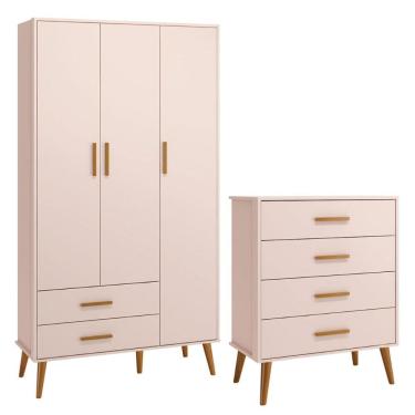 Imagem de Comoda Gaveteiro e Guarda Roupa Isis Retrô 3 Portas Reller