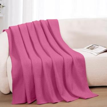 Imagem de Cobertores Queen Size 100% algodão para cama - Cobertores de trama waffle para o verão, cobertor de tecido macio leve e respirável para primavera, branco, 227 x 233 cm (rosa, manta (127 cm x 152 cm))
