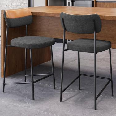 Imagem de Banqueta Cozinha Média Kit 2 Milli Linho Grafite/caramelo A14 - Mpozenato