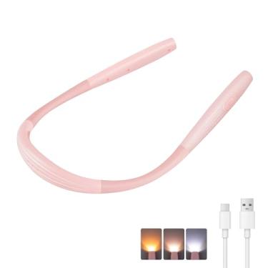 Imagem de SingHong Lâmpada de leitura de LED para o pescoço, recarregável, mais leve, mãos livres, cada uma com 3 cores com 3 brilho, lâmpada recarregável de 80 horas de duração, perfeita para ler na cama (rosa