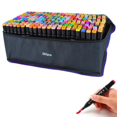 Imagem de Canetinha Caneta 262 Cores Ponta Dupla Marcador Permanente Estojo Bolsa Duas Pontas Arte Desenho Pintura