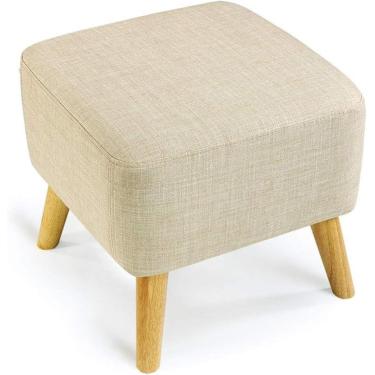 Imagem de Puff Quadrado Suporte De Madeira Estofado Puff Cadeira Banqueta Capa De Tecido 4 Pernas E Capa De Linho Removível, Blanc, One Size
