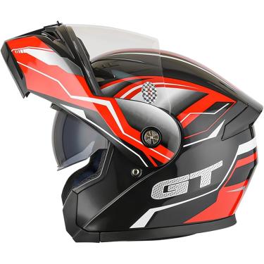Imagem de Capacete De Motocicleta Flip-up Itegrated Modular Full Face Helmets Capacete De Segurança Motocicleta Locomotiva Full Face Helmets Double Visor For Me Ad Wome, C, L=59~60cm