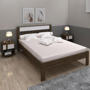 Imagem de Cama de Casal para Colchão 138 x 188 cm Multimóveis Cr35011 Nogal/branca