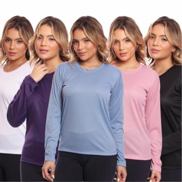 Imagem de Kit 5 Camisa Feminina Camiseta Térmica Proteção Solar Uv .-Feminino