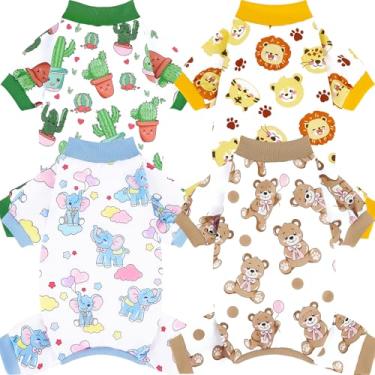 Imagem de XPUDAC 4 peças de pijamas para cães macios e elásticos, roupas para animais de estimação para cães pequenos, médios, meninos, meninas, gatos, roupas para animais de estimação, P