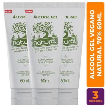 Imagem de Kit c/ 3 Álcool Gel Natural Vegano 70% C/ Extrato de Camomila, Erva Do
